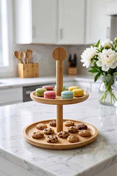 Atbyhome 2-Tier Bamboo Cookie Plate Presentation Plate