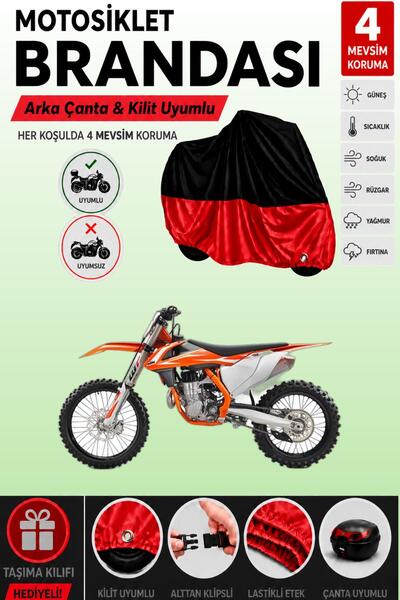 Cemku Double Black Top - Red Bottom, Rear Bag Compatible Ktm 450 Sxf Motorcyc...
