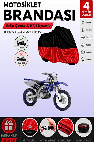 Cemku Double Black Top - Red Bottom, Rear Bag Compatible Yamaha Wr 450 F Moto...