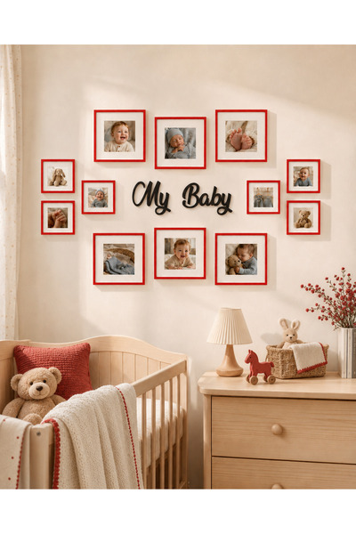 Nobbystar My Baby Red Baby Photo Frame Set of 12 - Square Frame with Adhesive...