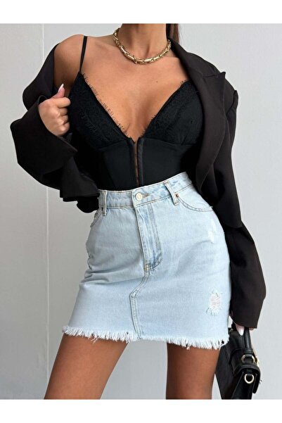 HerTon Women's High Waist Mini Denim Skirt