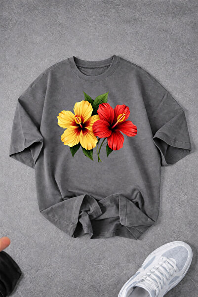 Revasser Tricou de damă din bumbac pieptănat, supradimensionat, cu decolteu î...