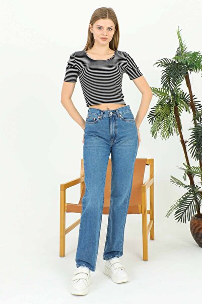 bellenow KADIN ÇİZGİLİ KAŞKORSE CROP BALON KOL