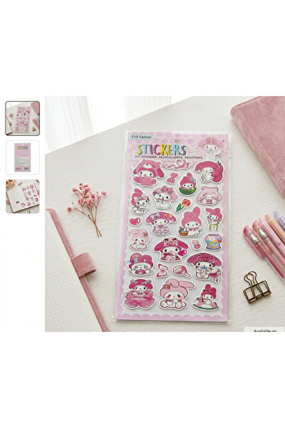 EFELA DÜNYASI My Melody Karakterli Pembe Puffy Kabarık Sticker Etiket Seti - ...