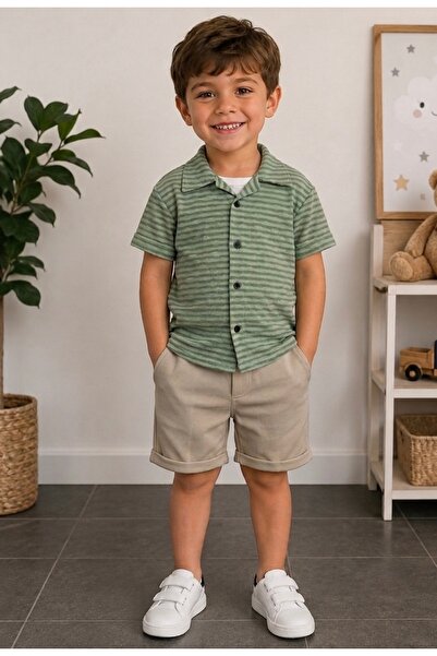 RÜYA KİDS Boy's striped summer outfit set - 2 piece shirt & shorts