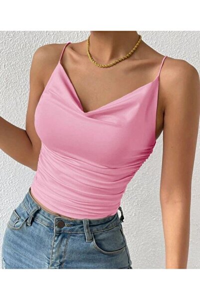 f-maskfashion ΜΠΛΟΥΖΑ ΚΡΟΠ ΜΕ ΑΜΑΝΙΚΗ ΕΦΑΡΜΟΓΗ ΚΑΙ ΛΑΙΜΟΥΡΓΙΟ ΝΤΕΓΚΑΤΖΙ