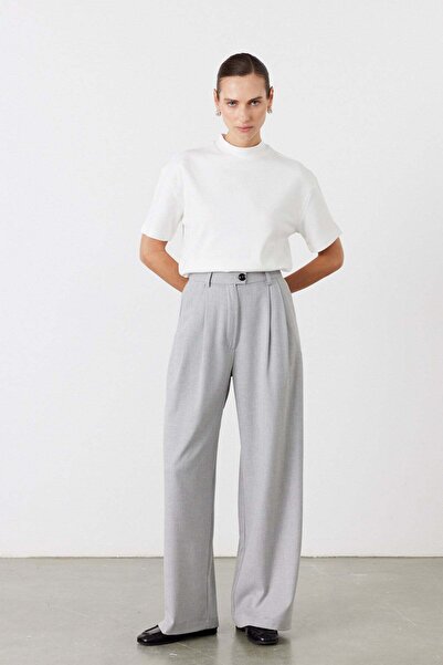 FACETTE Pantaloni Rufe Draped Palazzo Gri deschis
