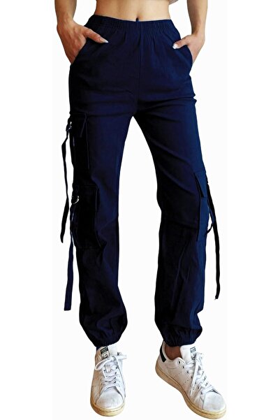 Other Nuofengkudu Women Loose Cargo Pants with Pockets High Waist Elastic Pul...