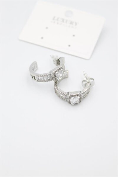 atastore2017 Baguette Jewelled Earrings - Silver
