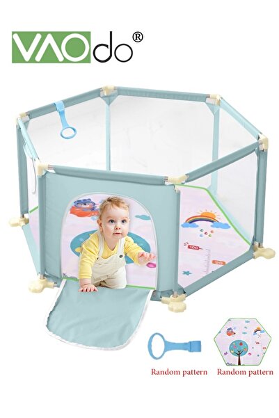 VAODO Foldable Baby Playpen with Play Mat and Pull Ring, Safety Fence for Kid...