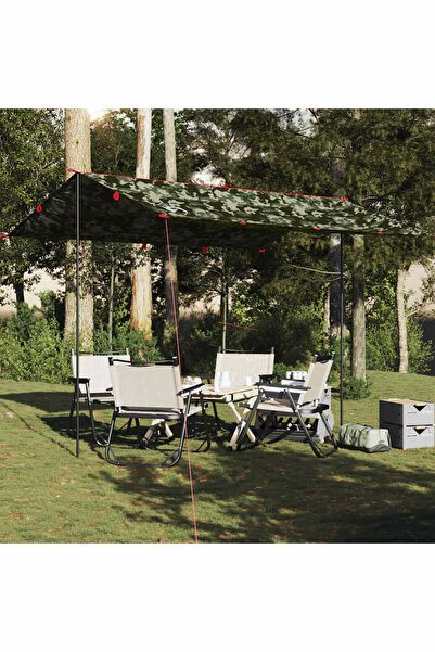 vidaxl Prelata de camping, camuflaj, 366x306 cm, impermeabila