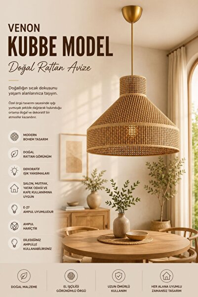 VENON KUBBE MODEL ✨ Doğal Rattan Avize Hasır Avize Tekli Sarkıt Avize Doğal A...