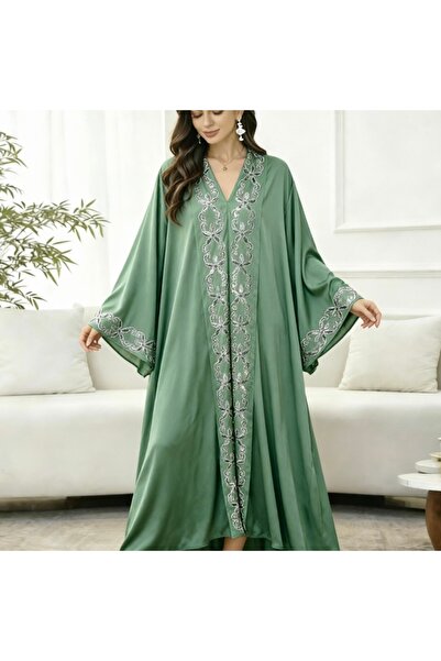 Bleco Luxury Satin Heavy Beaded Embroidery Abaya Dress, Elegant Loose Dubai Robe