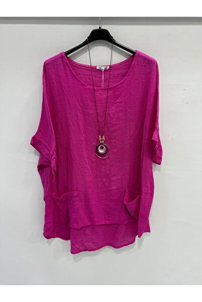 della moor Fuchsia Italian Plus Size Asymmetrical Cut Long Blouse Tunic with ...