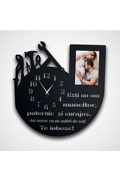 damoro Ceas de perete,Personalizat pentru Mecanic Auto,Lemn,1 poza,negru,40 cm