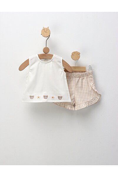 MiniKids Set de vara, Melissa, bluzita+pantaloni, alb-bej