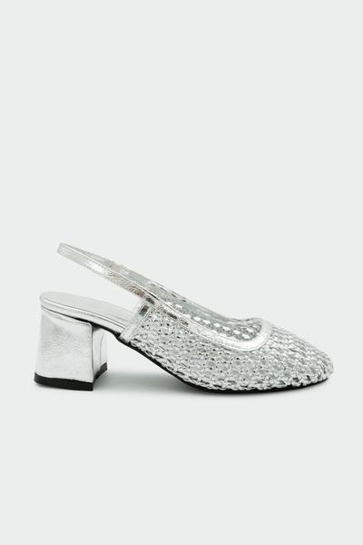 LAMİNTA Burry Knitted Detailed Women's Thick Silver Heeled Shoes
