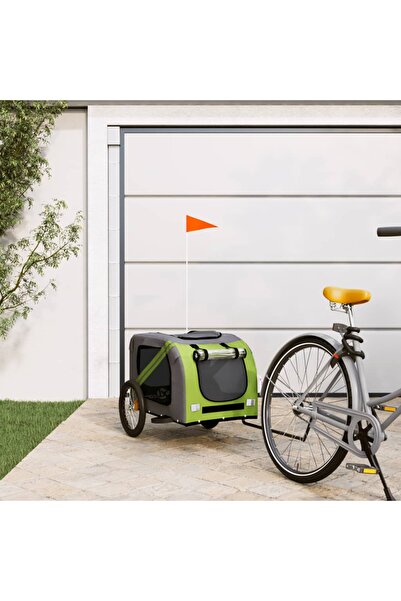 vidaxl Remorcă bicicletă animale companie verde/gri textil oxford/fier