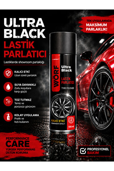WÖRF Ultra Black Lastik Parlatıcı Sprey 500 ml – Islak Görünüm, Kalıcı Parlak...
