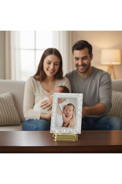 sanalbayim Dekoratif Işıklı Kristal Fotoğraf Çerçevesi Altın