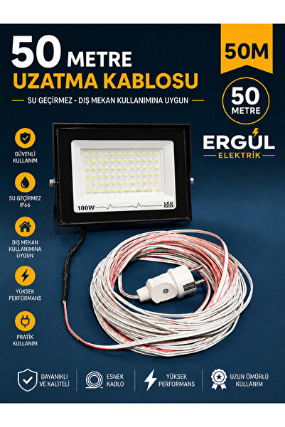 ZMR Ergül Elektrik 100Watt 50 Metre Seyyar Led Projectör Aydınlatma. Su Geçir...