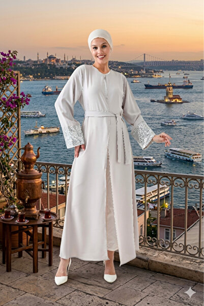 Fzd filizzade önü açık kuşaklı ferace abaya