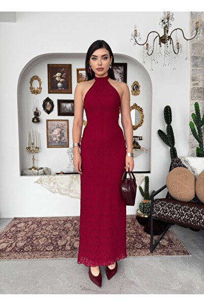 conconmoda Zarif Halter Yaka Güpür Dantel Elbise Jons