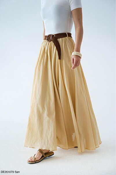 CADDELAMODA Women's Premium Linen Skirt with Straw Belt