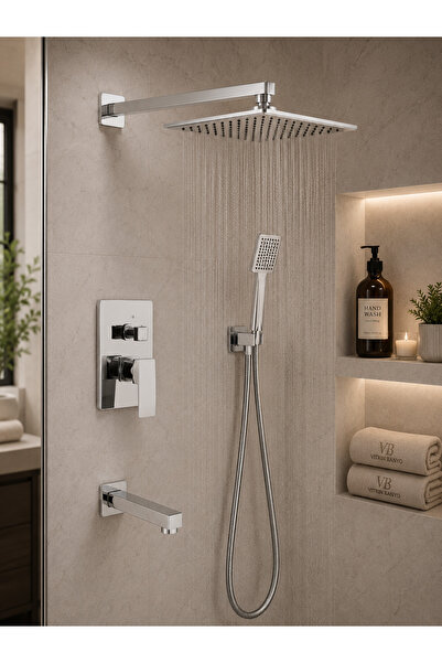 vb vitrinbanyo Premium Rose Gold Ankastre Duş Seti – Yağmurlama Tepe Duş ve E...
