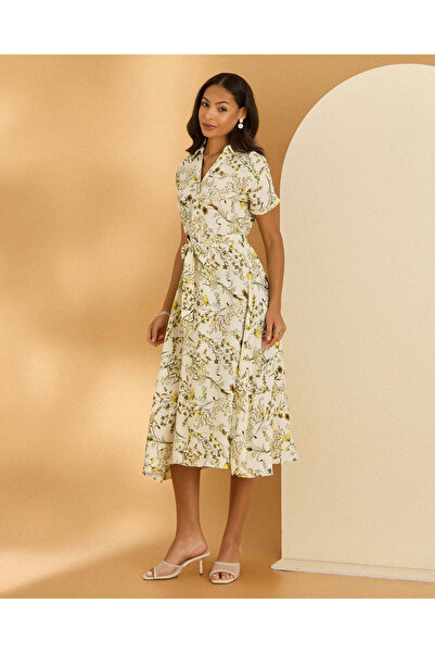 REDTAG Women White and Green And Printed A Line Shirt Dress