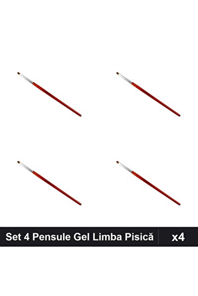 NAİLS Set 4 Pensule Gel Limba Pisică Nr.4, Manichiură Profesională, Oja UV/LED