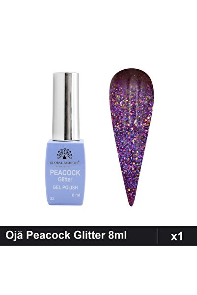 Makeup Ojă Semipermanentă Peacock Glitter 8ml, Nuanță 02, Manichiură UV/LED