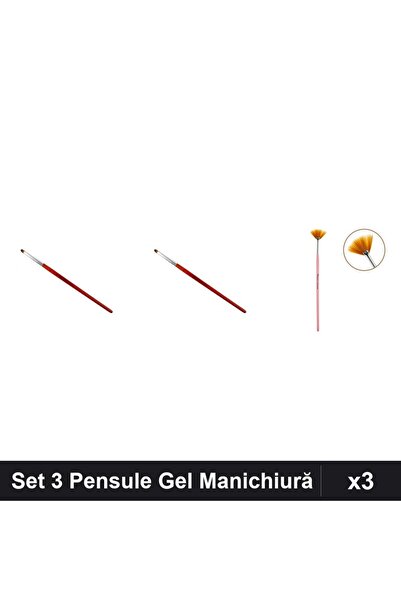 NAİLS Set 3 Pensule Manichiură Gel, Limbă Pisică nr.2 și nr.4 + Evantai, Prof...