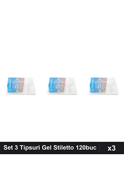 global fashion Set 3 Tipsuri Gel 120buc Stiletto 5XL Extra-Lung Nr.02, 12 Măr...