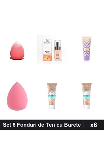 Eveline Set 6 Fonduri de Ten și Burete Makeup, CCC Magical și TLM Velvet Touch