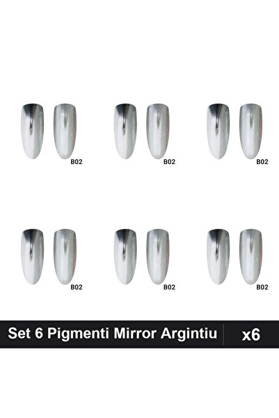 NAİLS Set 6 Pigmenti Oglindă Mirror Argintiu, Manichiură Gel UV/LED, Praf Chrome