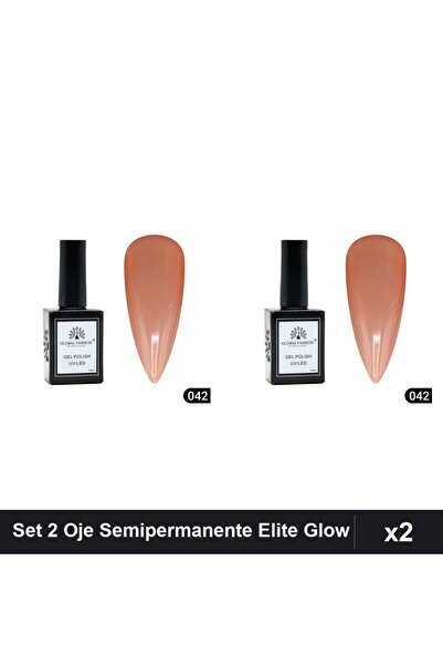 global fashion Set 2 Oje Semipermanente Elite Glow 15ml, Gel Polish 042, UV/LED