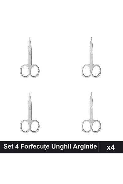 One Group Set 4 Forfecuțe Profesionale Unghii Argintie Satin, Clești Manichiură
