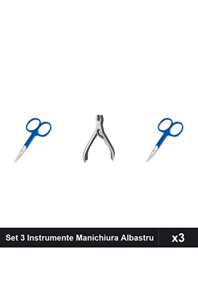One Group Set 3 Instrumente Manichiura Profesională One Group, Albastru, Forf...