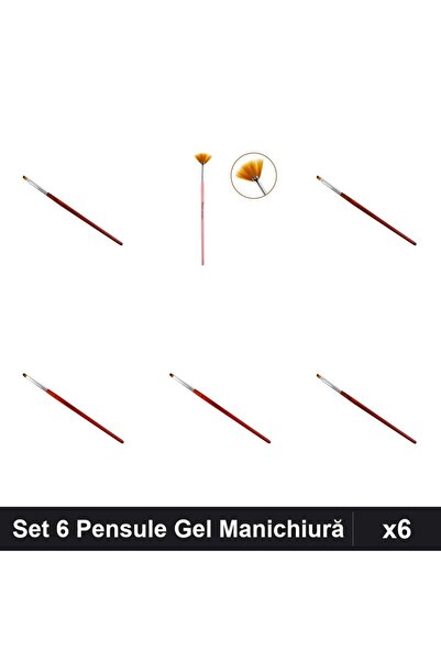 NAİLS Set 6 Pensule Manichiură Gel, Model Tesit și Limba Pisică, Profesionale...