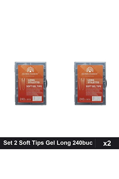 global fashion Set 2 Soft Tips Gel Long 240 Bucati, Tipsuri Unghii Manichiura...