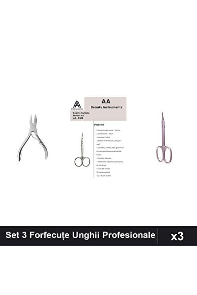 Makeup Set 3 Forfecuțe Unghii Profesionale, Clește Pedichiură și Cuticula Arg...