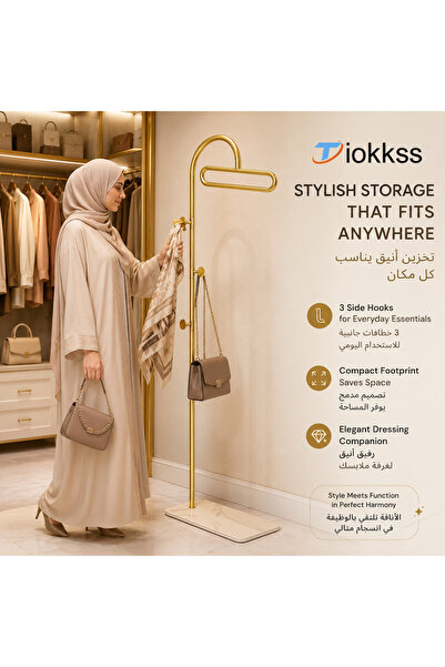 Tiokkss Gold Clothes Rack, 175cm Freestanding Garment Rack with 3 Side Hooks ...