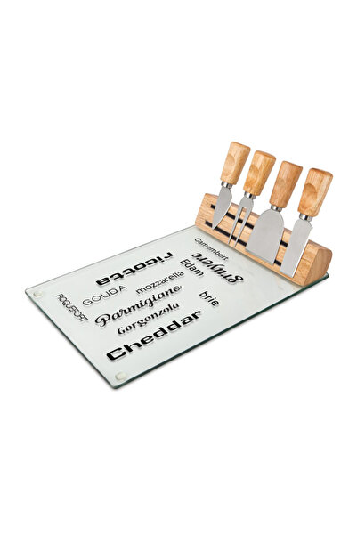 PROMİNOX Set de brânzeturi Rominox Vetro, platou de sticlă, 4 ustensile din o...