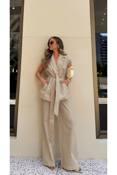 OEM Compleu dama elegant din doua piese cu vesta tip sacou si pantaloni largi