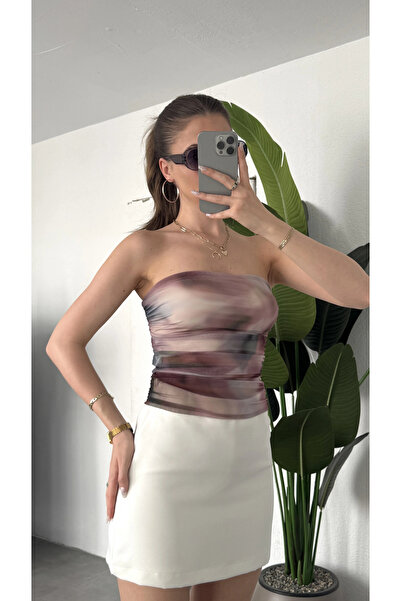 asfamoda Bluză corset din tul căptușit cu model Ebru pentru femei - Body fără...