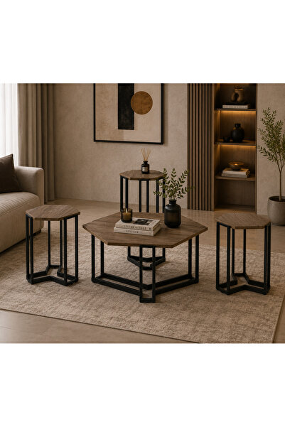 N.zone Luxury Modern Hexagonal Design Table Set - 80X45Cm Center Table with 2...