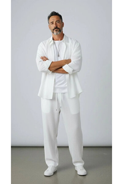 FAVORİST Men's Long Sleeve (Shirt and Pants) Wrinkled Tracksuit Set