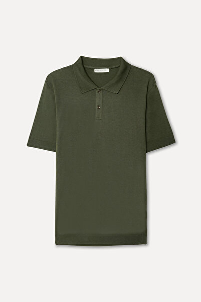 Mudo Men's Khaki Polo Collar Modal Blend Short Sleeve Sweater