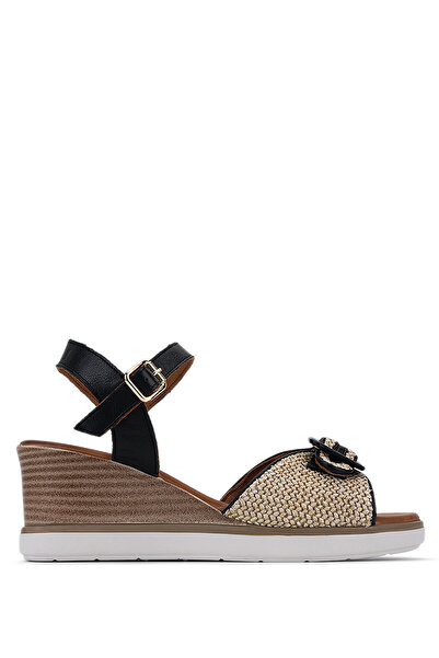 Tamer Tanca Women's Leather/Textile Black Heeled Sandals